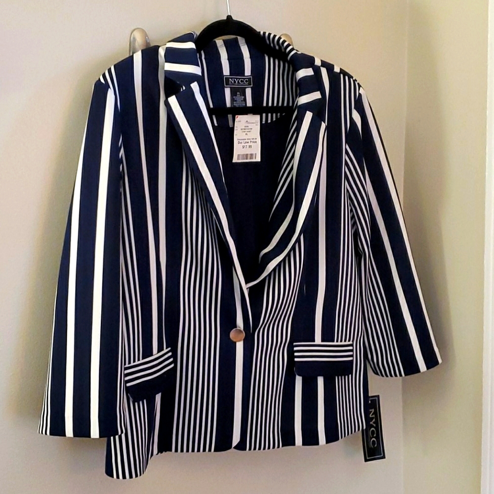 White and navy striped blazer